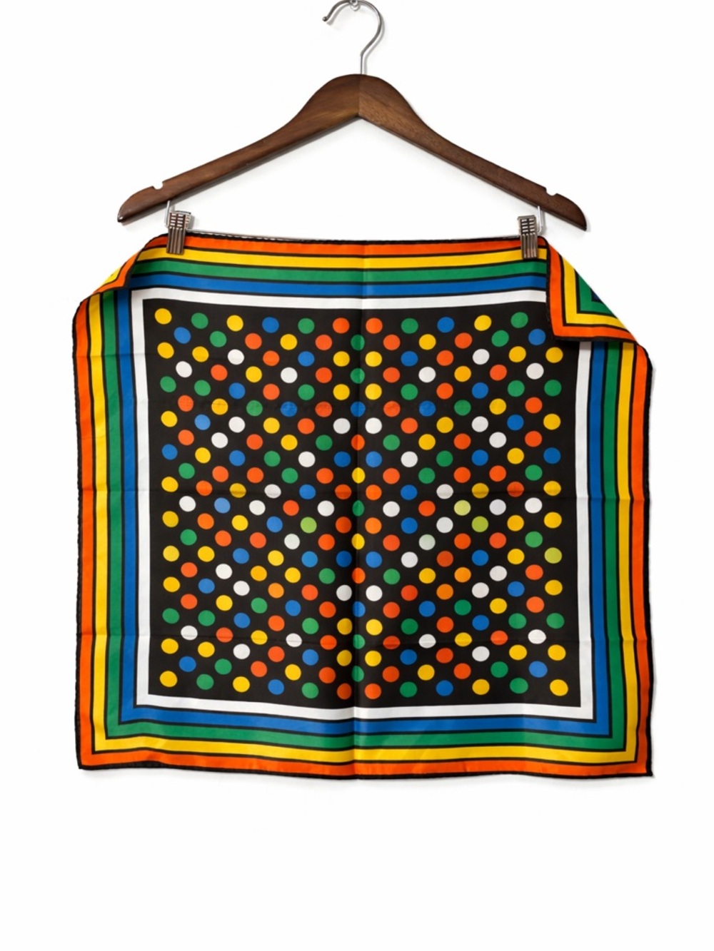 Vintage Style Polka Dot Silk Scarf Rainbow Border Square 21” Neck Hair Scarf